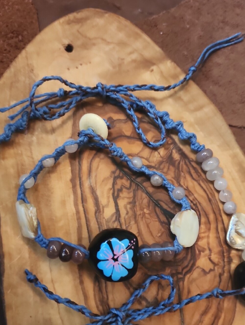 (Set Of 3) Handmade Blue Flower Pendant Necklace, Bracelet, Anklet Set. - Picture 6 of 13